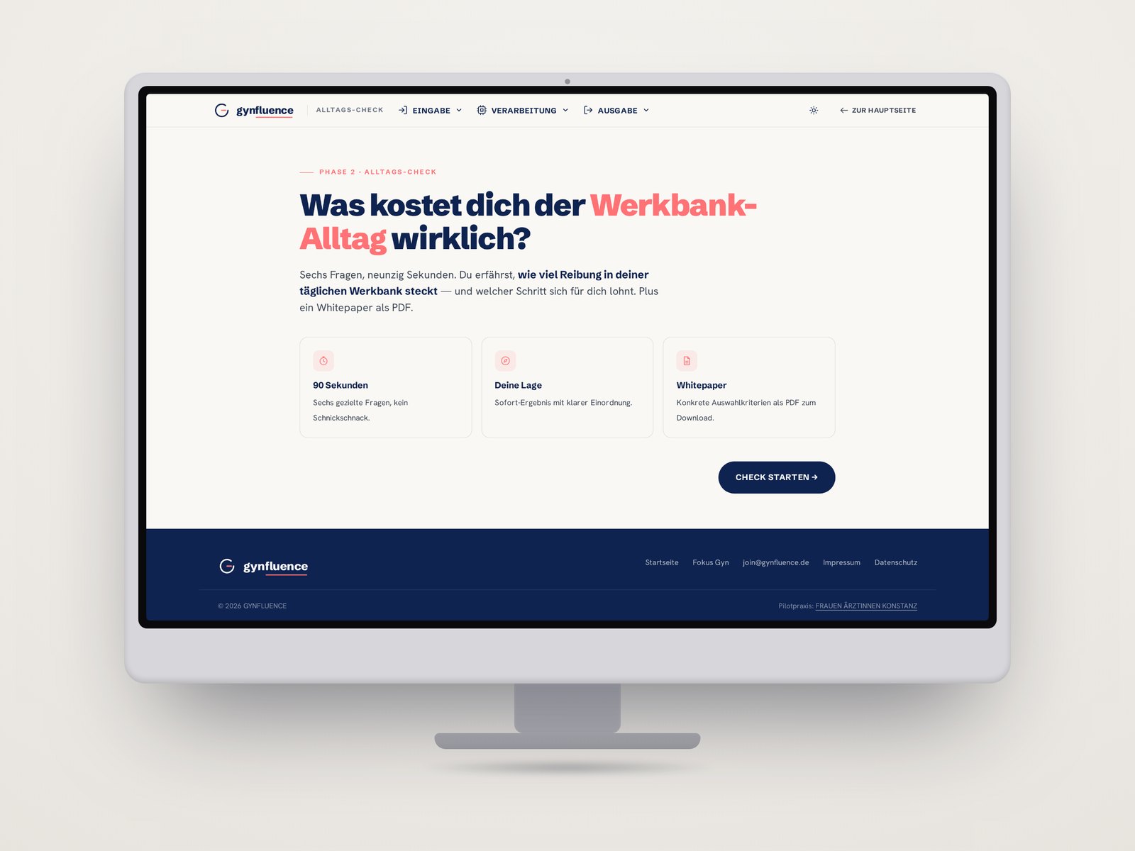 Alltags-Check der GYNFLUENCE-Plattform auf einem iMac
